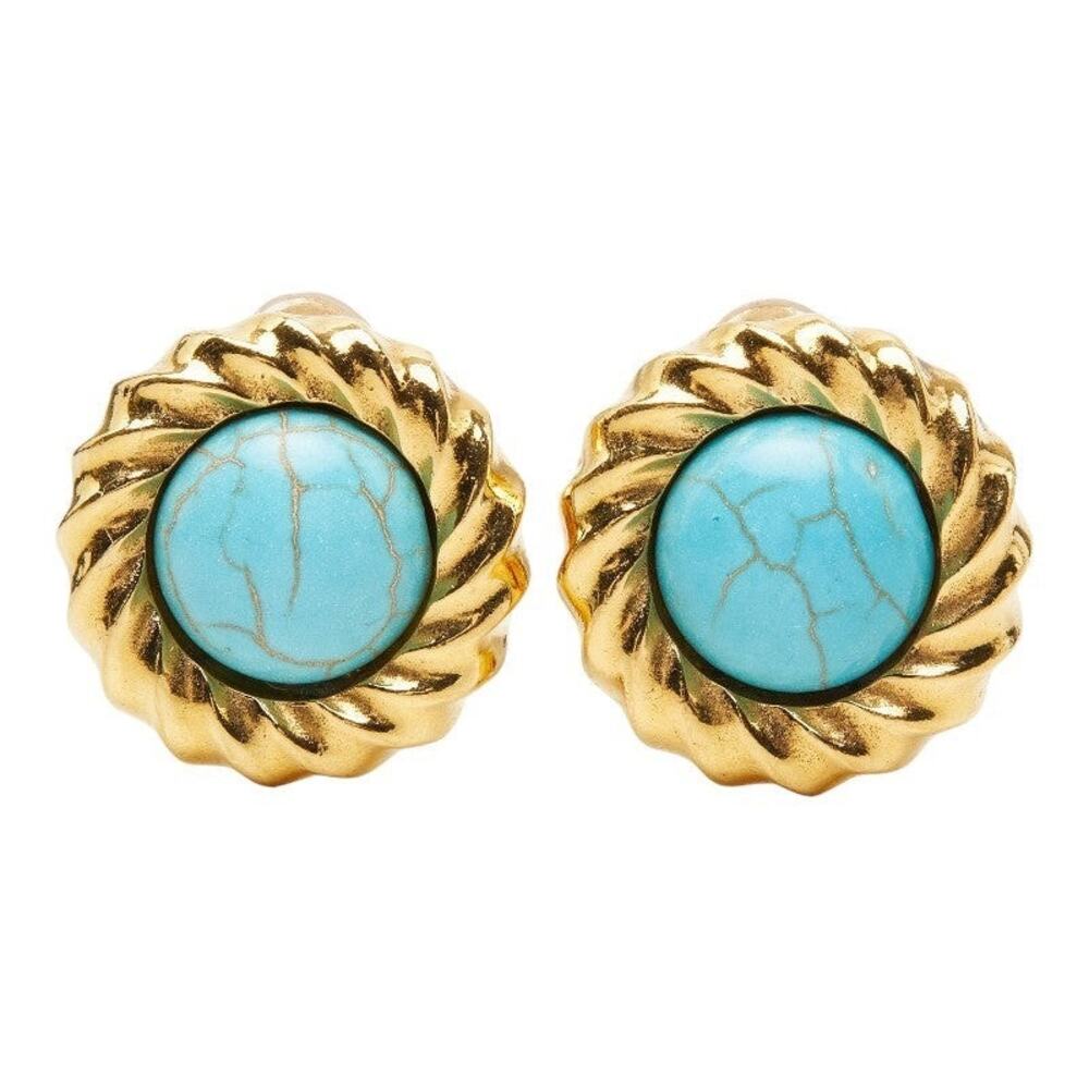 Chanel Vintage Earrings Gold Blue Plated